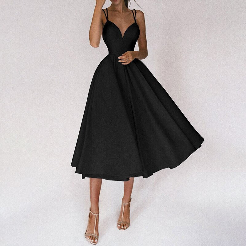 Laurela | Elegante A-Lijn Midi Jurk met Spaghettibandjes