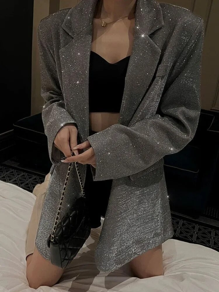 Saanvi | Glamoureuze Glitter Blazer met Lange Mouwen