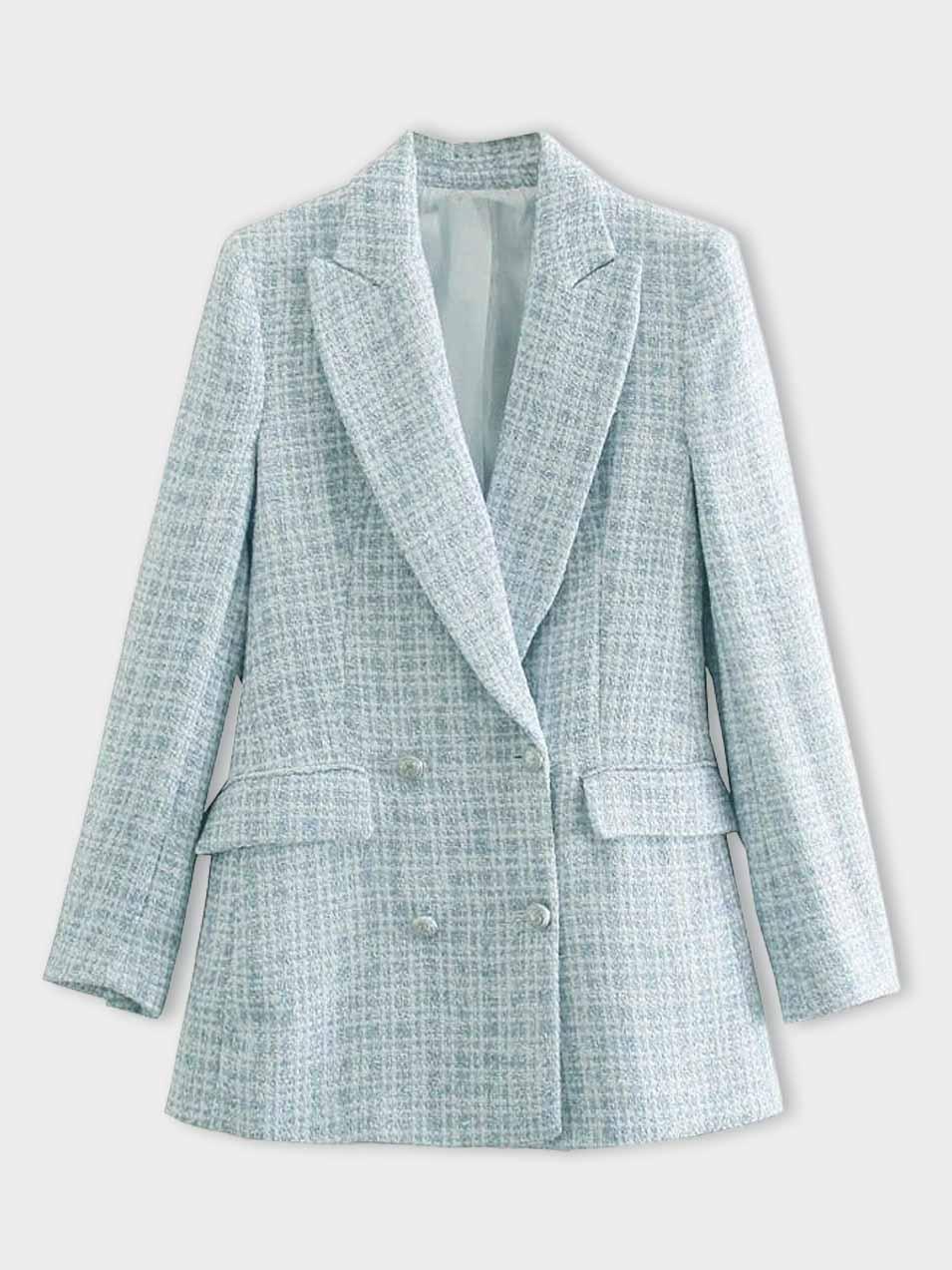 Iria | Tweed Blazer met Double-Breasted Knoopsluiting