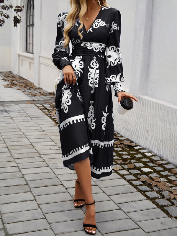 Jaelin | Elegante Maxi Jurk met Contrasterende Print