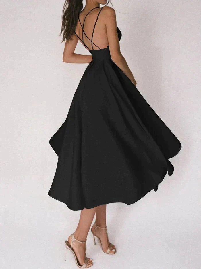 Laurela | Elegante A-Lijn Midi Jurk met Spaghettibandjes