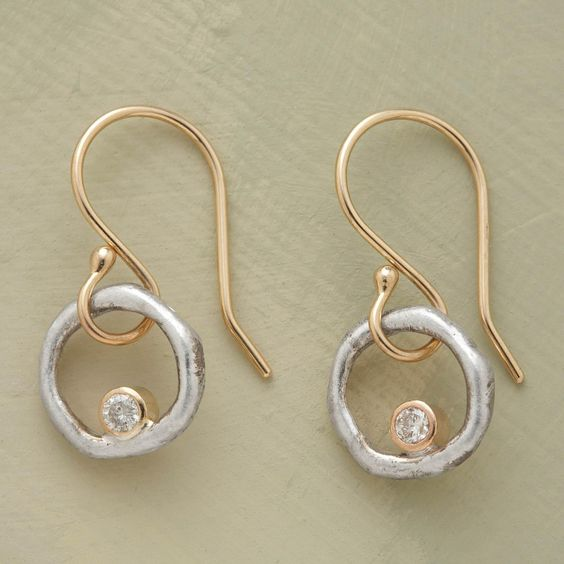 Vintage Gouden en Zilveren Oorbellen met Zirkonia