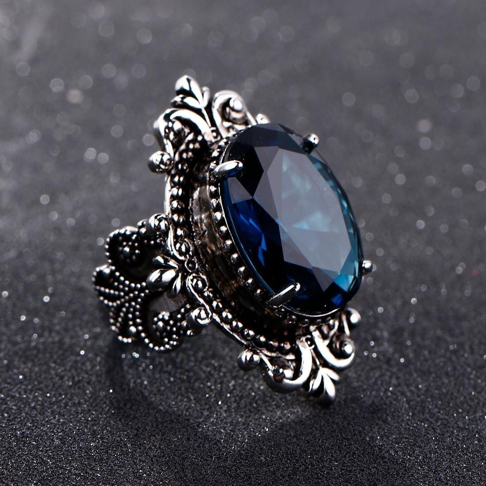 Donkerblauwe Vintage Ring in Zilver