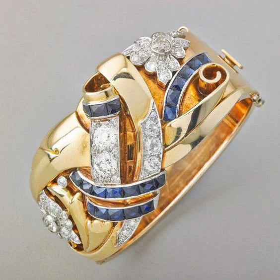 Vintage Gouden Ring met Blauwe Zirkonia