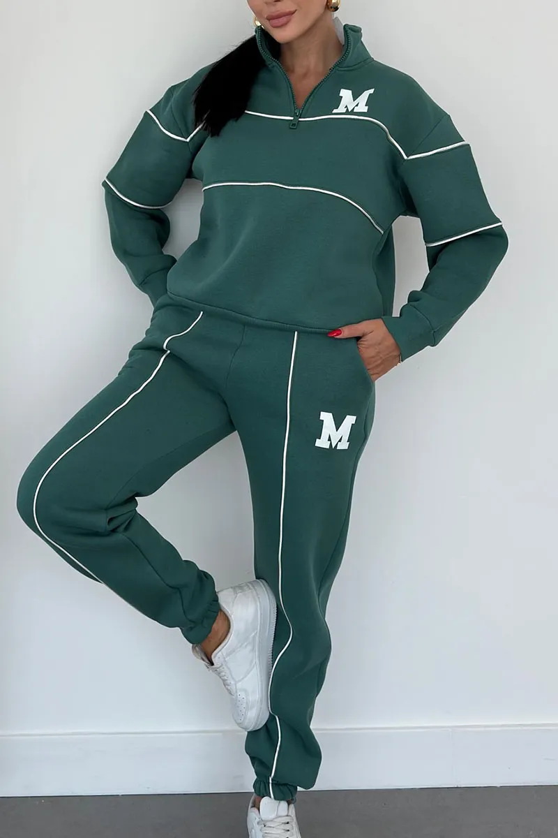 Trendy Dames Trainingspak Set met Half-Zip Sweater