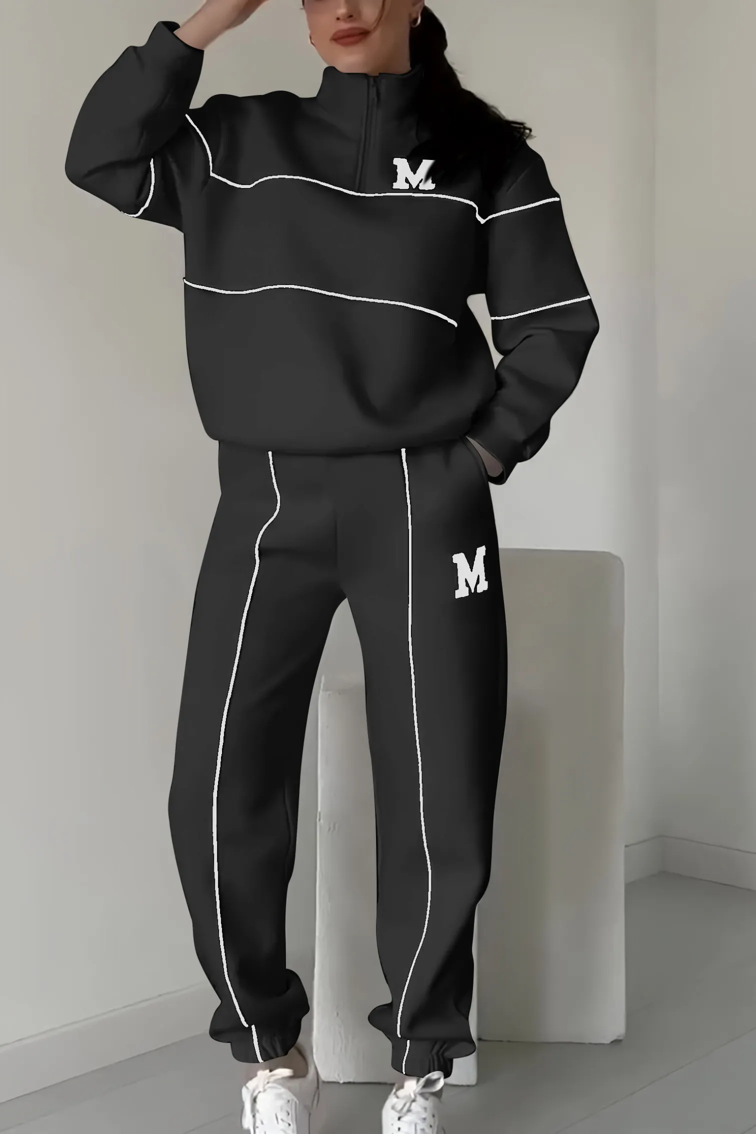 Trendy Dames Trainingspak Set met Half-Zip Sweater