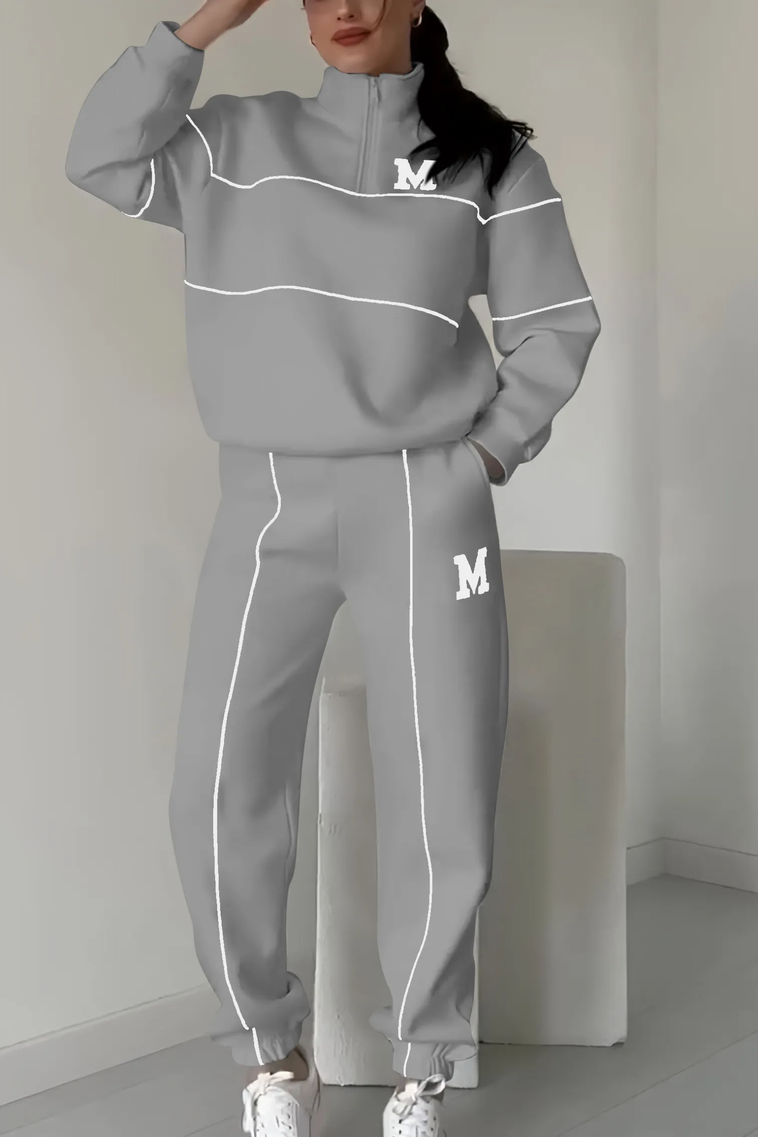 Trendy Dames Trainingspak Set met Half-Zip Sweater