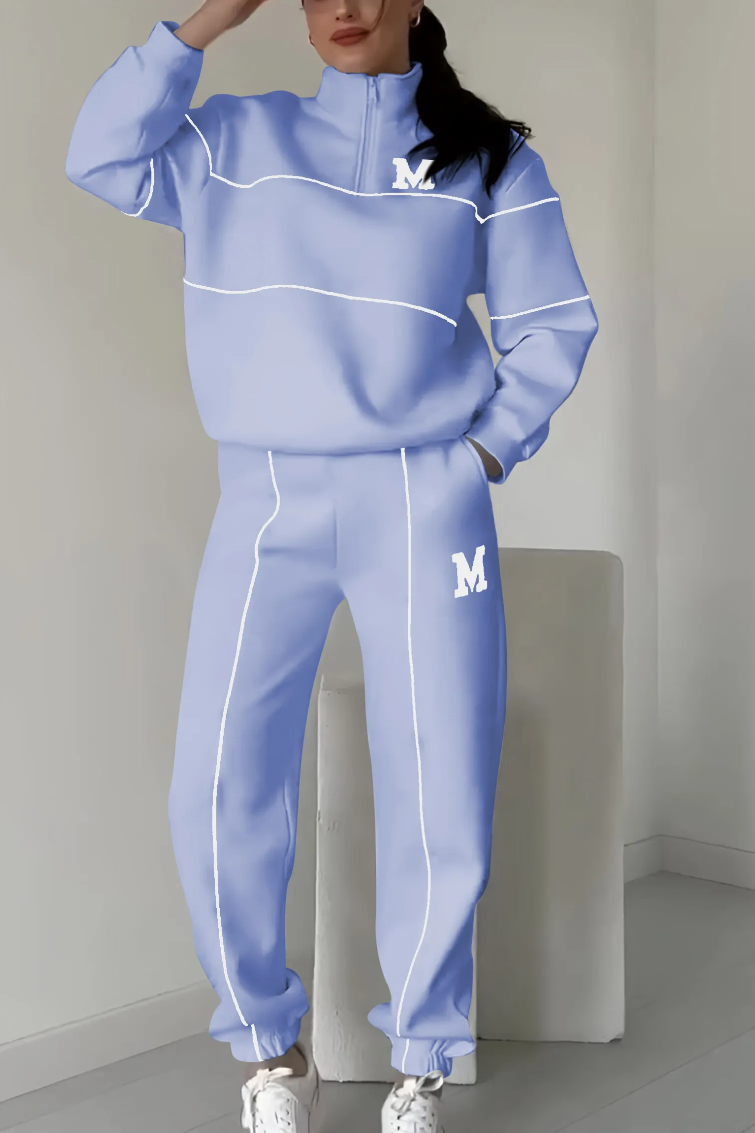 Trendy Dames Trainingspak Set met Half-Zip Sweater