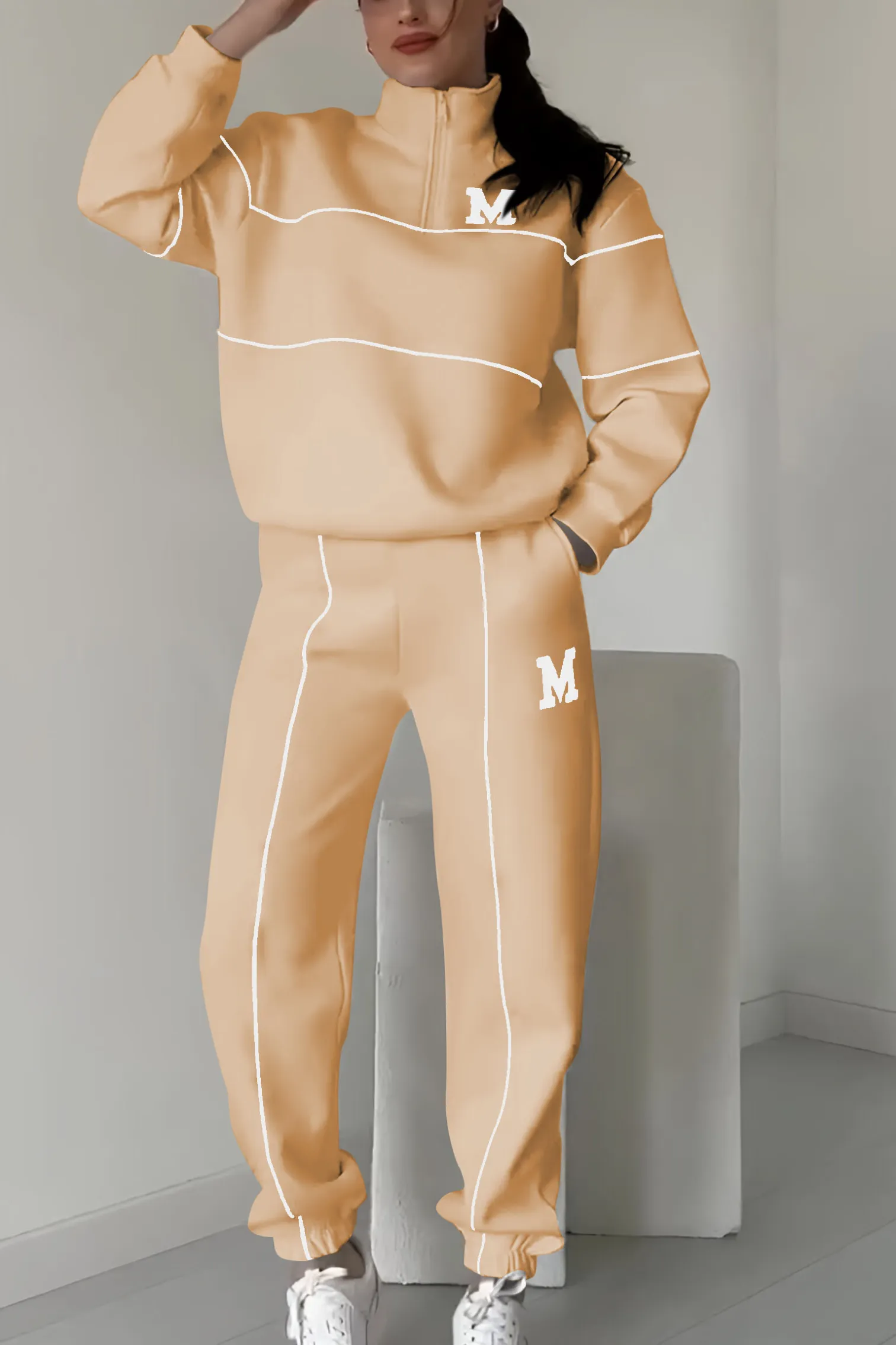 Trendy Dames Trainingspak Set met Half-Zip Sweater