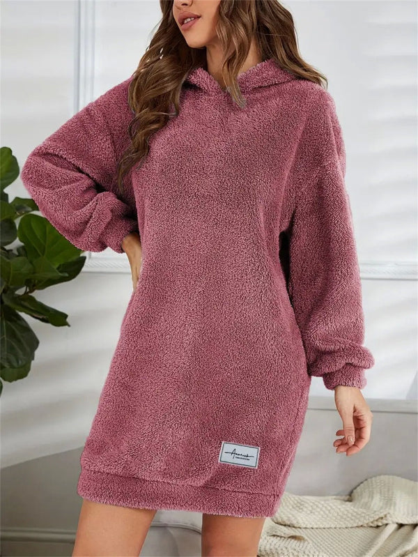 Zachte Mini Dames Teddy Jurk met Hoodie