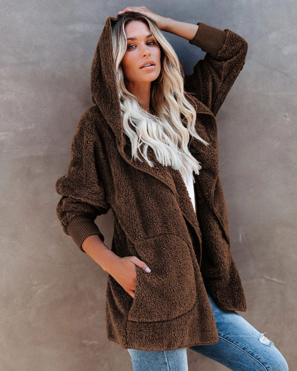 Comfortabele Oversized Dames Teddy Vest met Hoodie