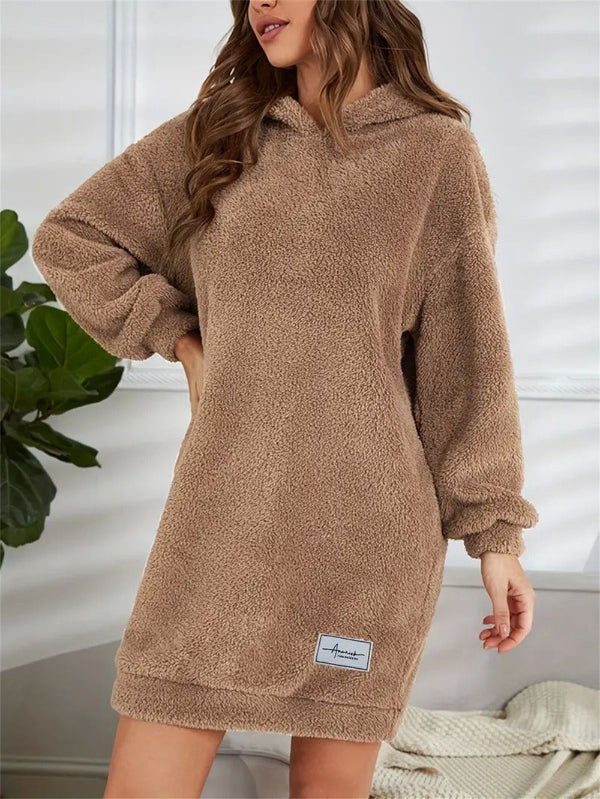 Zachte Mini Dames Teddy Jurk met Hoodie