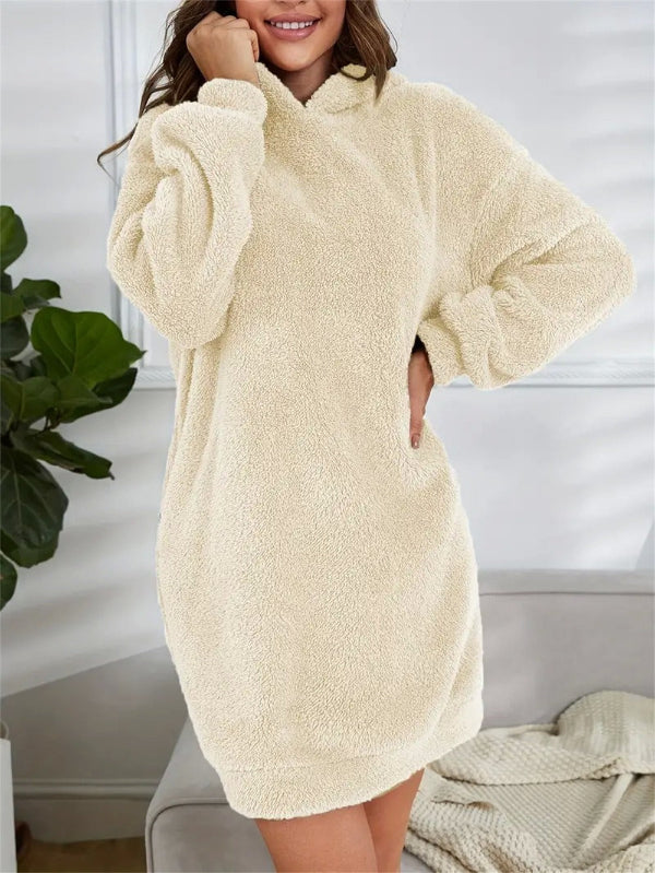 Zachte Mini Dames Teddy Jurk met Hoodie