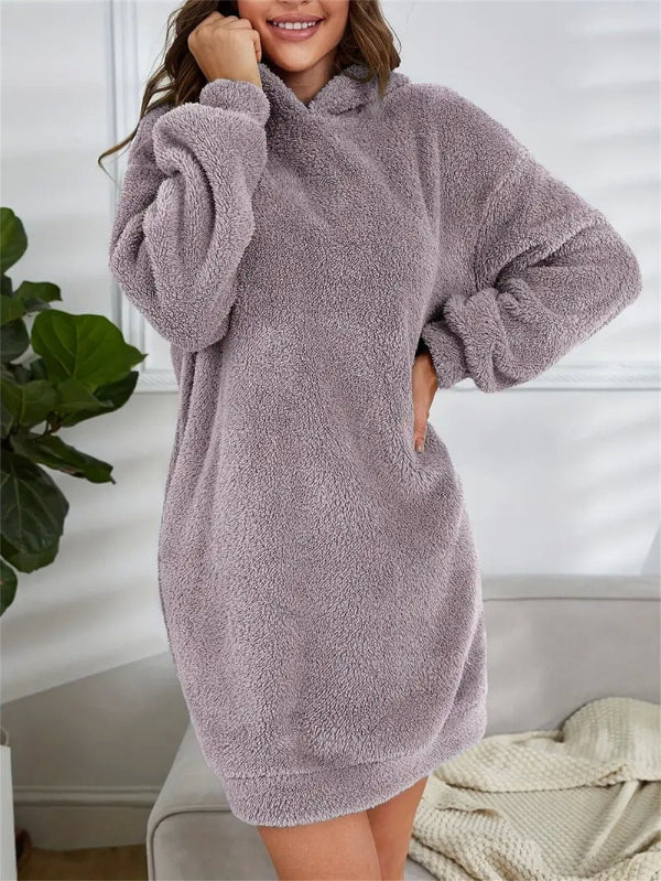 Zachte Mini Dames Teddy Jurk met Hoodie