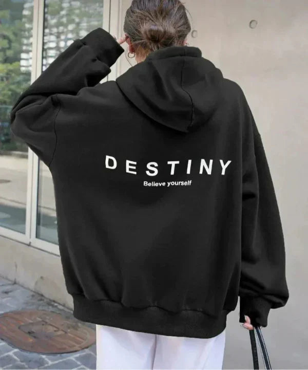 Zwarte Oversized Dames Hoodie met Capuchon en Print
