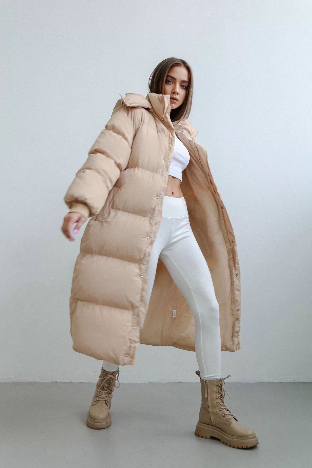 Lange Warme Oversized Dames Puffer Jas met Capuchon