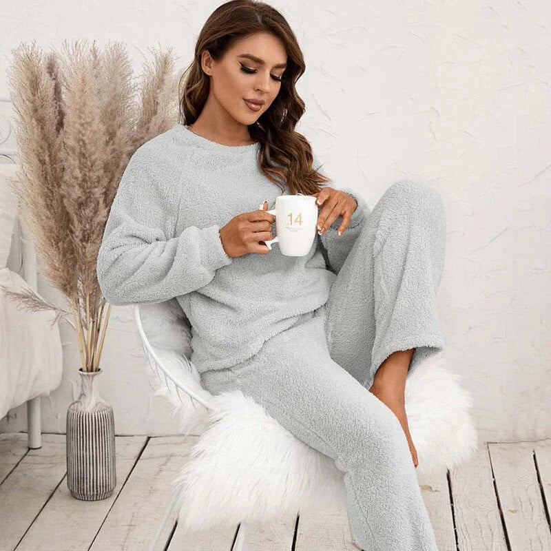 Zachte Teddy Dames Loungewear Set met Lange Mouwen