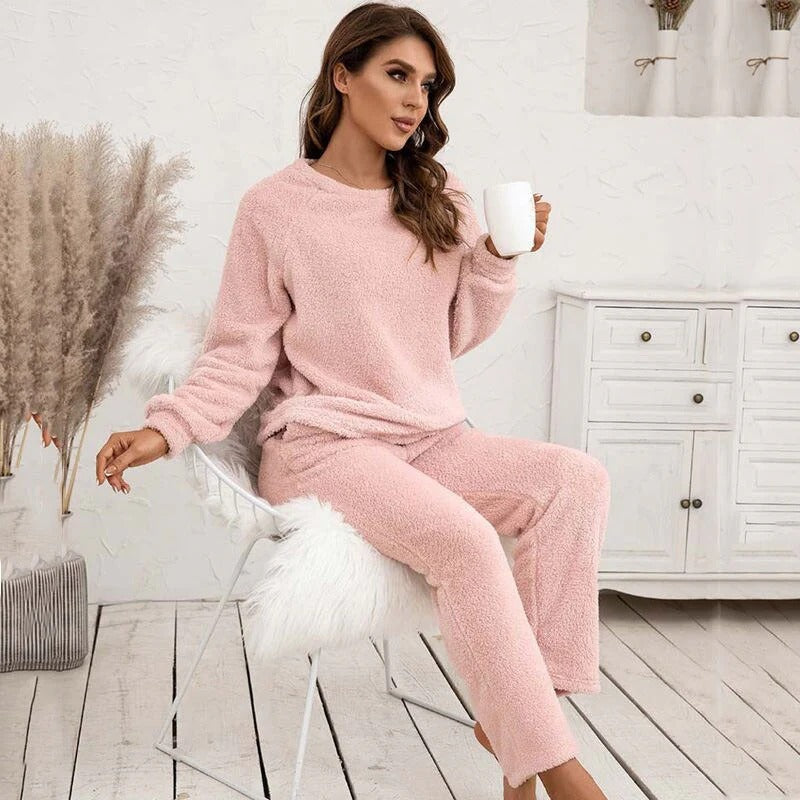 Zachte Teddy Dames Loungewear Set met Lange Mouwen