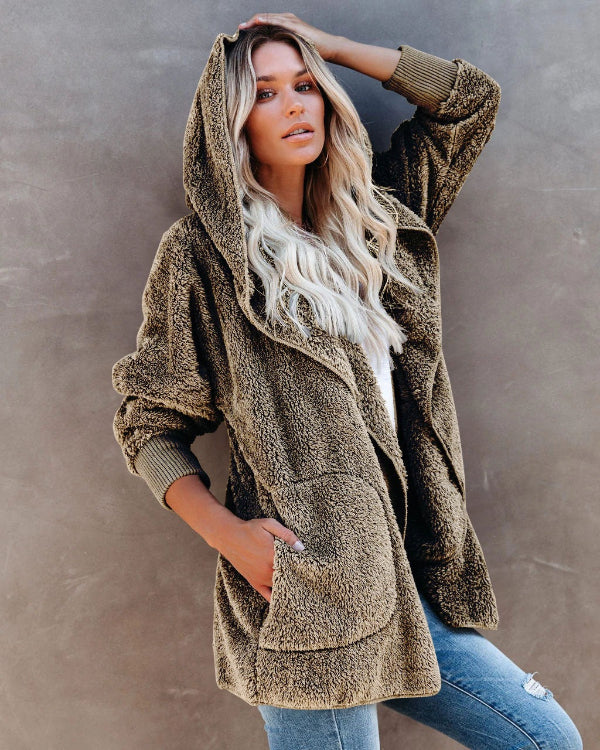 Comfortabele Oversized Dames Teddy Vest met Hoodie