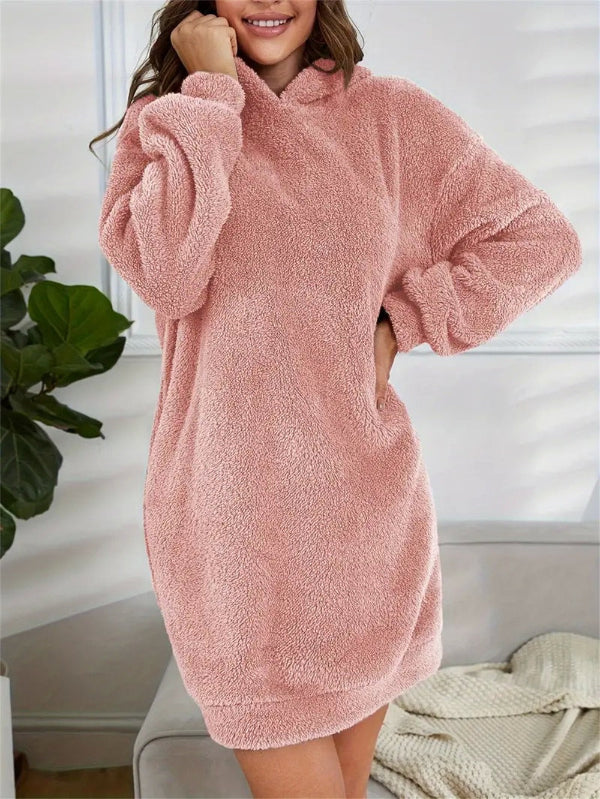 Zachte Mini Dames Teddy Jurk met Hoodie
