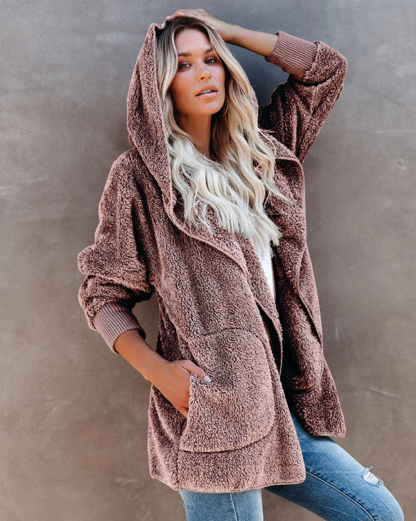 Comfortabele Oversized Dames Teddy Vest met Hoodie