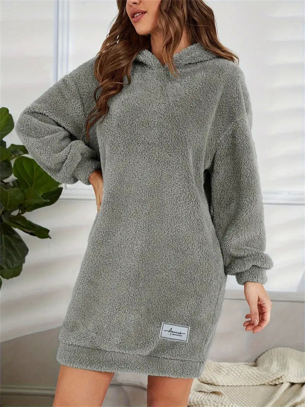 Zachte Mini Dames Teddy Jurk met Hoodie