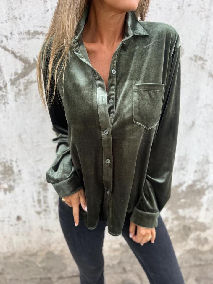 Esther | Velvet Button-Up Blouse