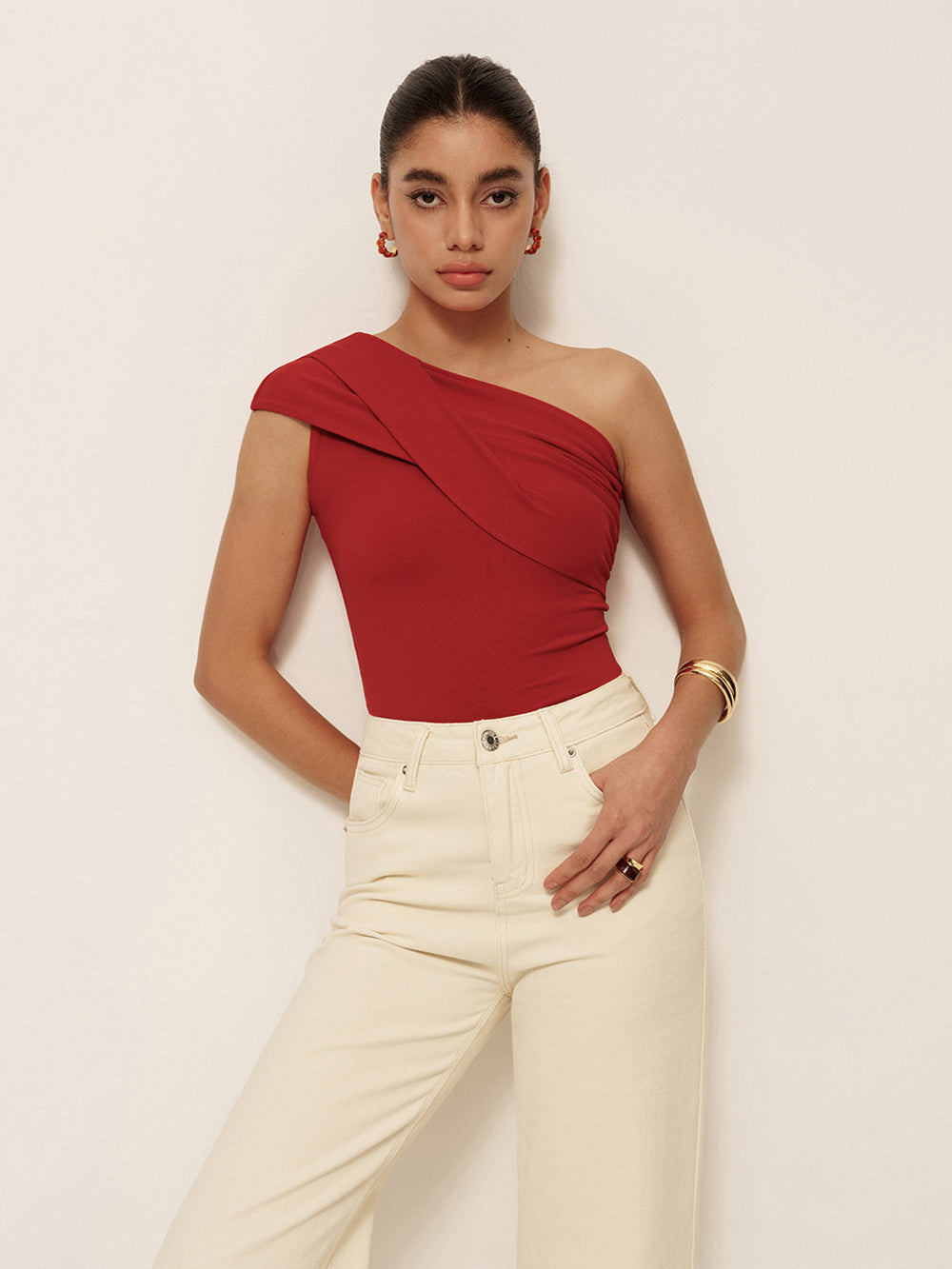 Hanne | One-Shoulder Top met Elegante Drapering