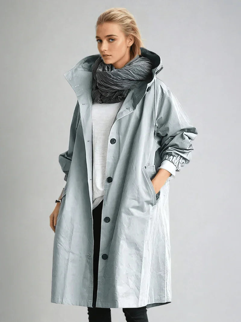 Elegante Lange Dames Regenjas Met Capuchon