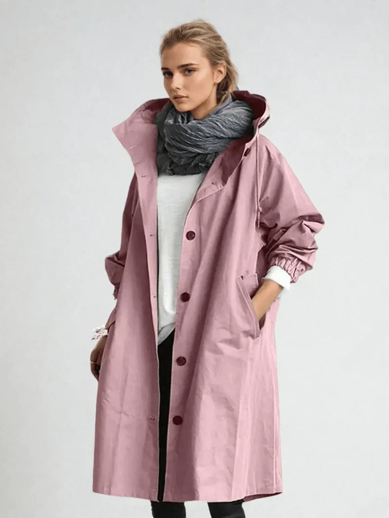 Elegante Lange Dames Regenjas Met Capuchon