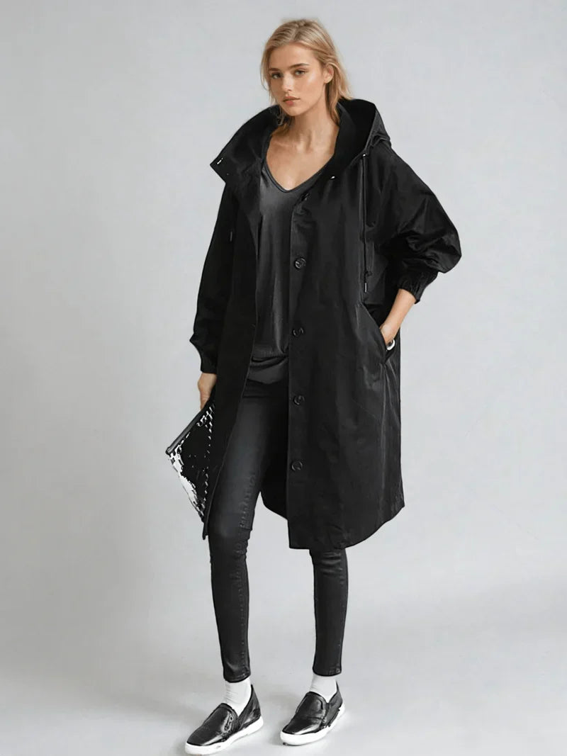 Elegante Lange Dames Regenjas Met Capuchon