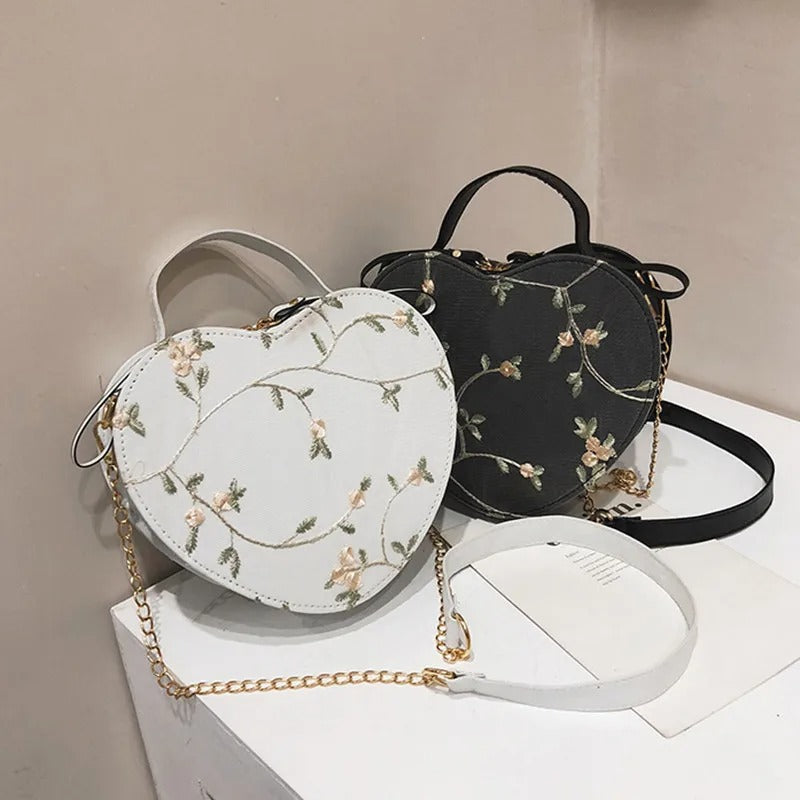 Lanza | Hartvormige Crossbody met Bloemenborduursel