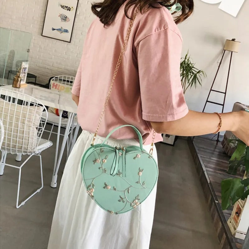 Lanza | Hartvormige Crossbody met Bloemenborduursel