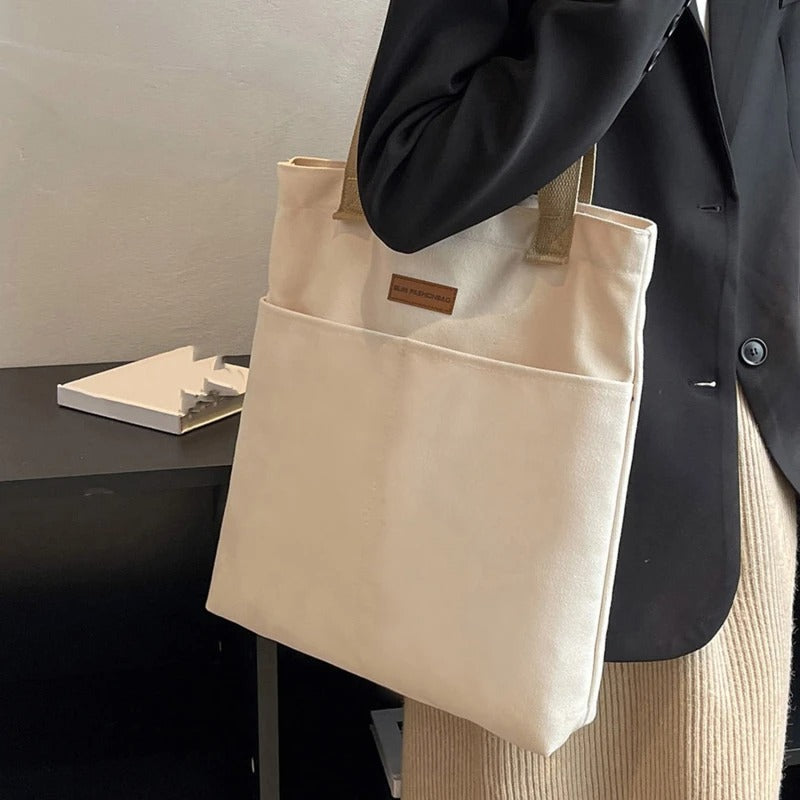 Leola | Minimalistische Canvas Schoudertas met Dubbele Vakken