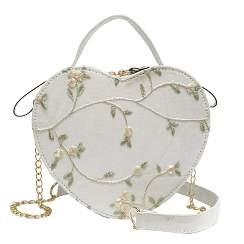 Lanza | Hartvormige Crossbody met Bloemenborduursel