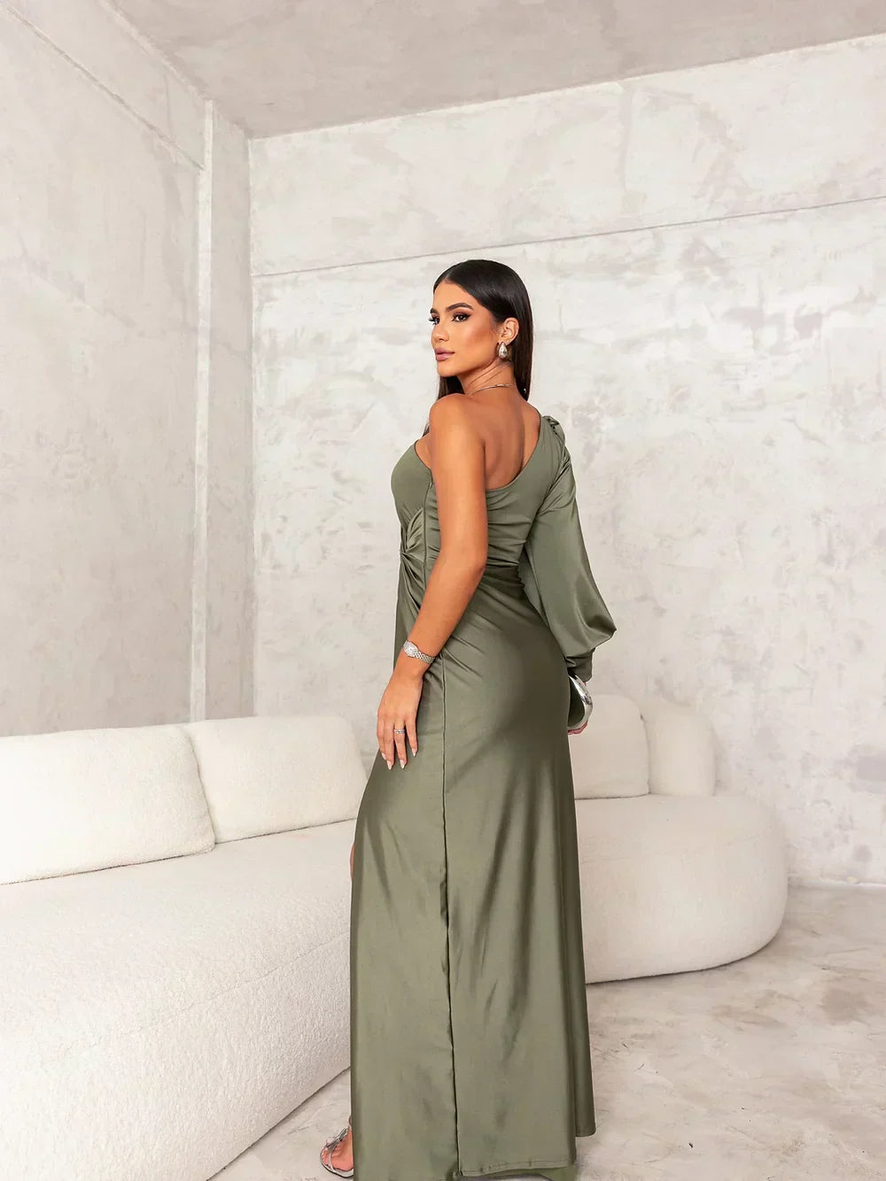 Shannen | Elegante Satijnen One-Shoulder jurk voor Dames