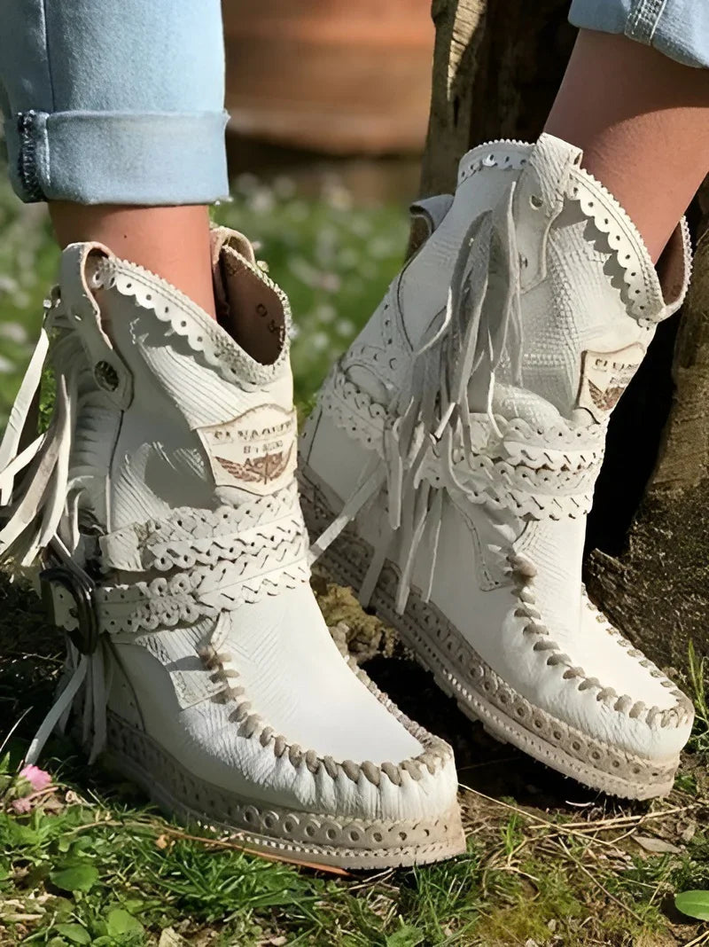 Liliana | Boho Cowboy Enkelboots met Speelse Fringes