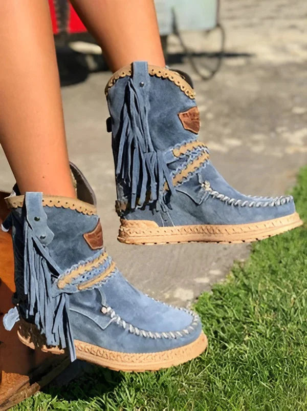 Liliana | Boho Cowboy Enkelboots met Speelse Fringes