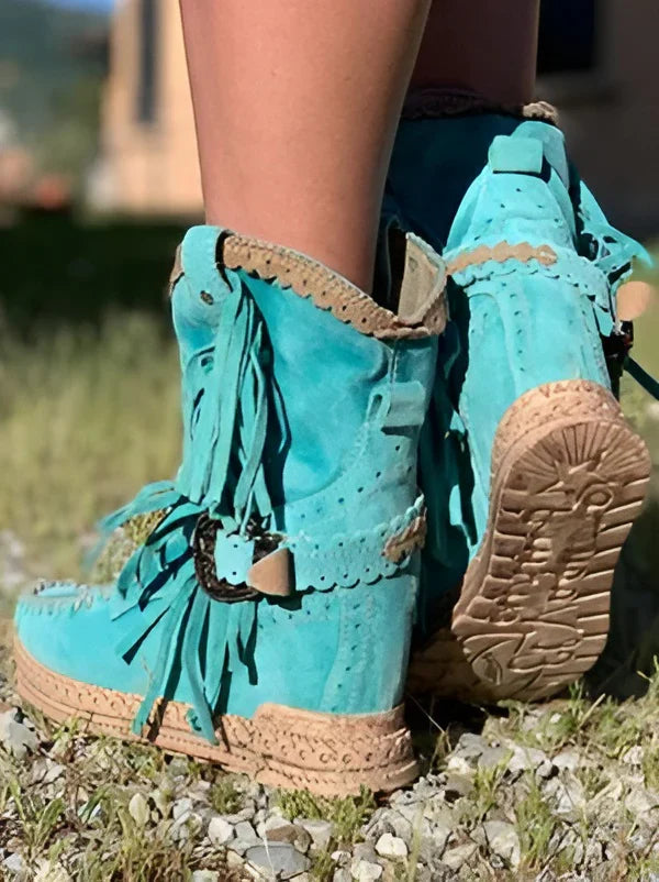 Liliana | Boho Cowboy Enkelboots met Speelse Fringes