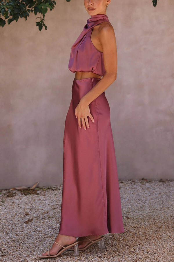Parin | Satijnen Co-ord Set met Haltertop en Maxi Rok