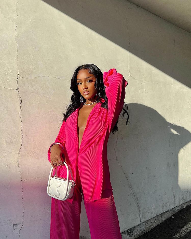 Magenta | Luxe Plissé Set met Losvallend Silhouet