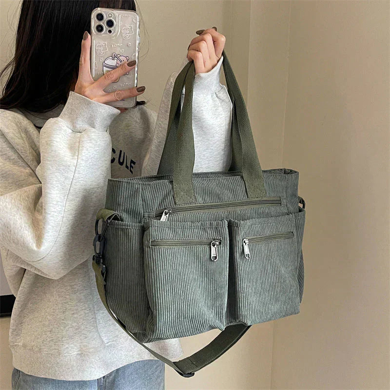 Lorenza | Corduroy Schoudertas met Multifunctionele Vakken
