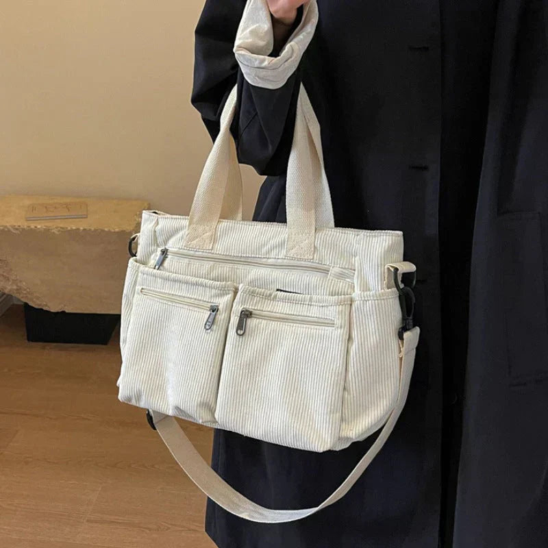 Lorenza | Corduroy Schoudertas met Multifunctionele Vakken