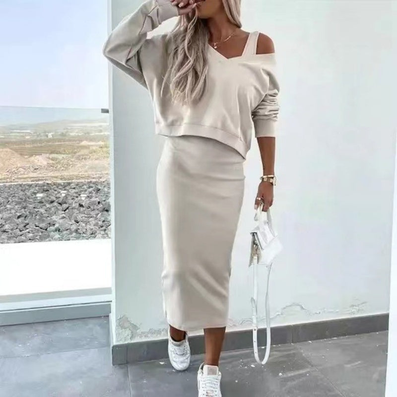 Stijlvolle Dames Midi Jurk met Oversized Sweater