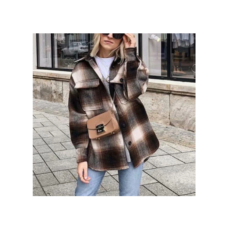 Trendy Comfortabele Geruite Dames Jas met Borstzakken