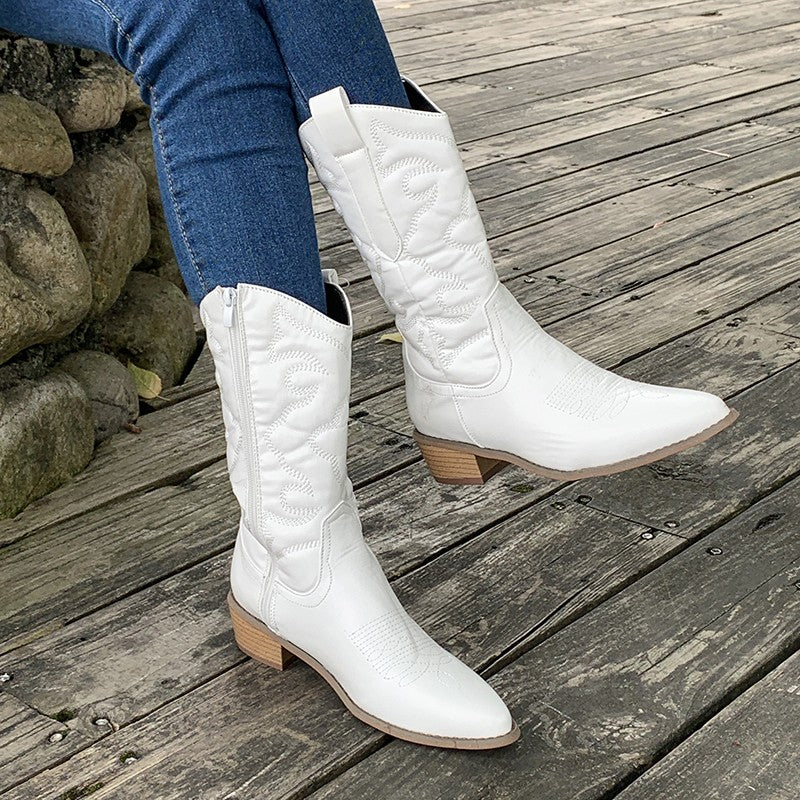 Jancy | Metallic Westernlaarzen met Lage Hak en Borduursel