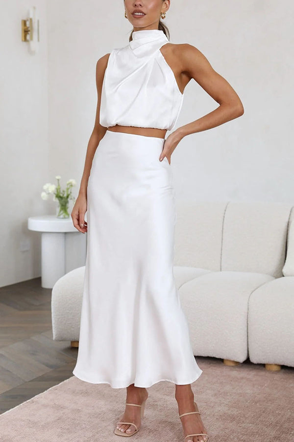 Parin | Satijnen Co-ord Set met Haltertop en Maxi Rok
